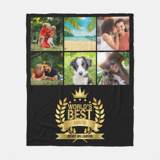 Die beste Tante der Welt Foto Collage Gold Black Fleecedecke (Vorderseite)