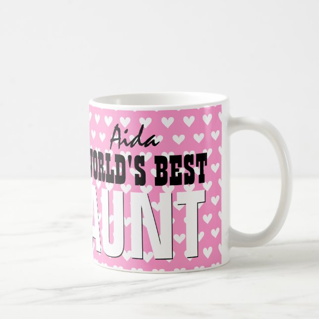 Die beste TANTE rosa weiße Herzen V26 der Welt Kaffeetasse (Rechts)