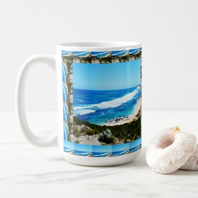 Die besten Ausblicke auf den Strand Gerahmt, Kaffeetasse (Mit Donut)