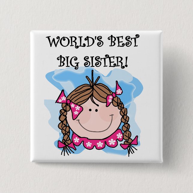 Die besten Big Sister Tshirts der brünetten Welt Button (Vorderseite)