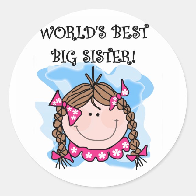 Die besten Big Sister Tshirts der brünetten Welt Runder Aufkleber (Vorderseite)