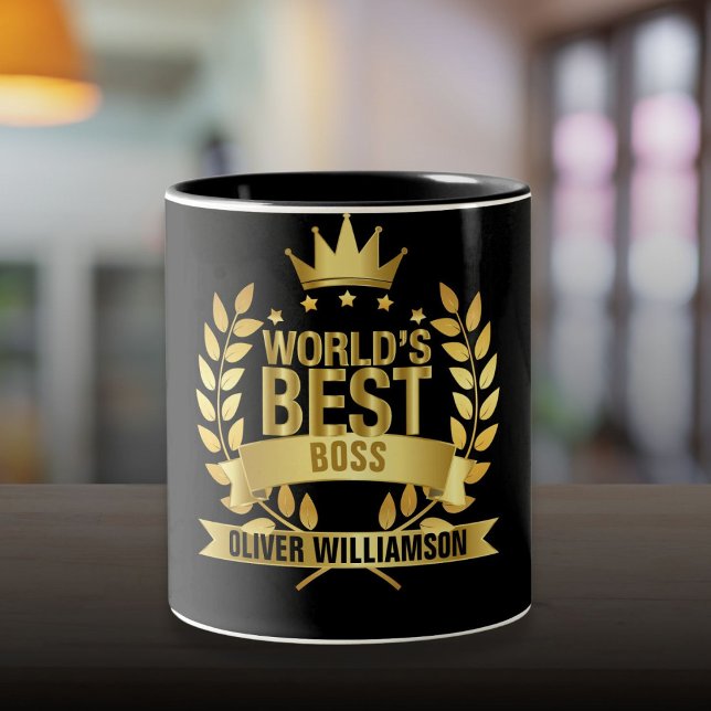 Die besten Boss Black und Gold 5 Sterne Zweifarbige Tasse (World's Best Boss Black And Gold 5 Star Two-Tone Coffee Mug)