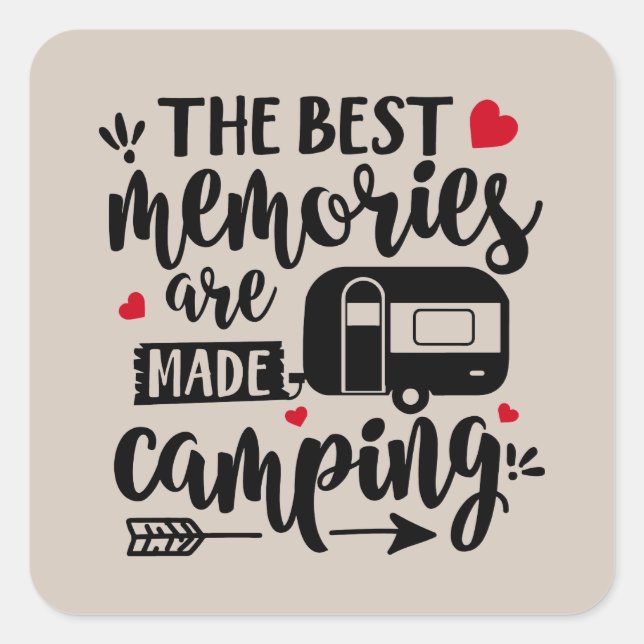 Die besten Erinnerungen Wort Kunst Camping Quadratischer Aufkleber (Vorderseite)