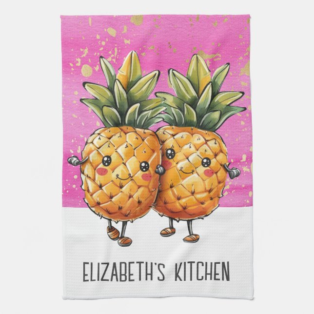 Die besten Freunde Ananas Kawaii Ananas Niedlich P Geschirrtuch (Vertikal)