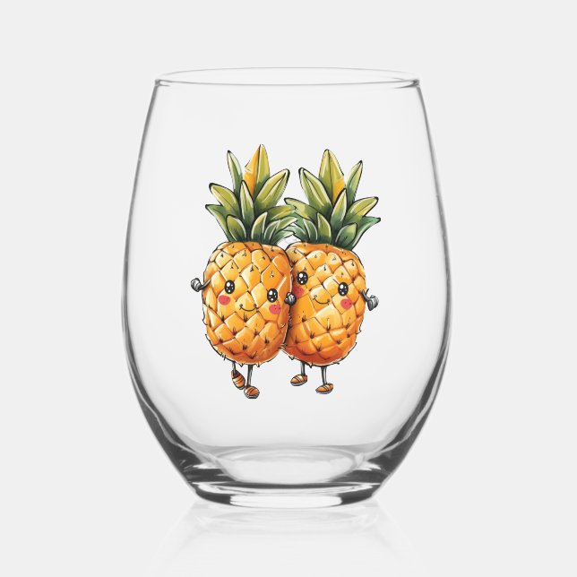 Die besten Freunde Ananas Kawaii Fruchtsommer Weinglas Ohne Stiel (Vorderseite)