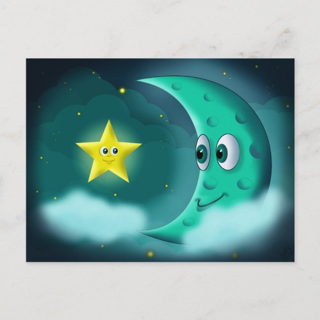 Die besten Freunde Blue Moon und Yellow Star Postkarte (Vorderseite)