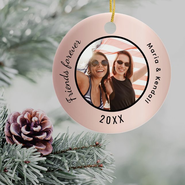 Die besten Freunde Foto Namen Rose Gold Keramik Ornament (Von Creator hochgeladen)