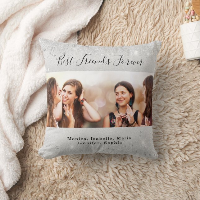 Die besten Freunde Foto Silberne Glitzer Kissen (Decke)