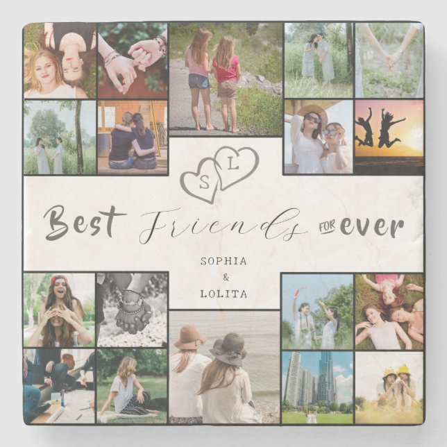 Die besten Freunde für immer 18-Foto Collage Steinuntersetzer (Vorderseite)