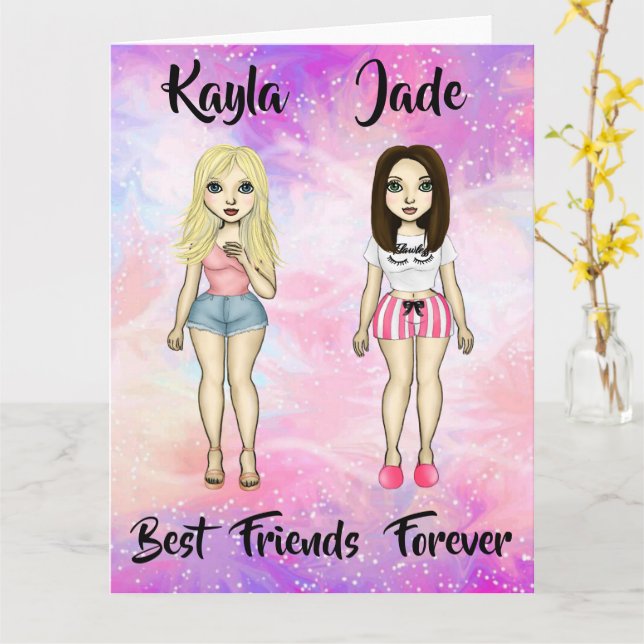 Die besten Freunde für immer blond und Brünett ind Karte (Gelbe Blume)