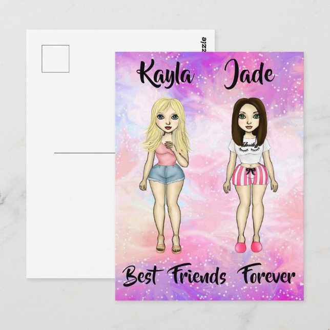 Die besten Freunde für immer blond und Brünett ind Postkarte (Vorne/Hinten)