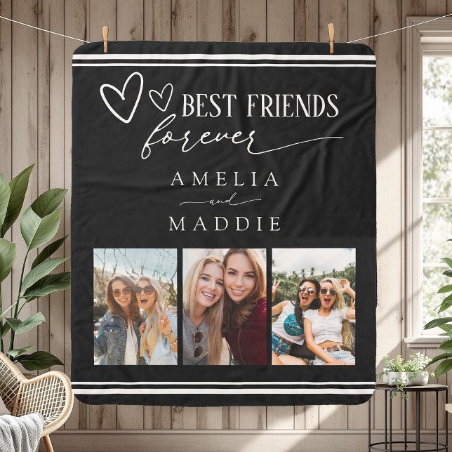 Die besten Freunde für immer Schwarz-Foto Collage Sherpadecke (Best Friends Forever Photo Collage Black and White Sherpa Blanket)