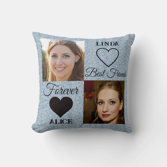 Die besten Freunde geben Blue Heart Foto Collage Kissen (Vorderseite)