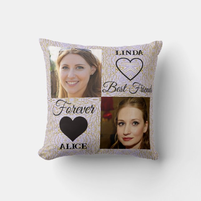Die besten Freunde geben Gold Lila Herz Foto Colla Kissen (Vorderseite)