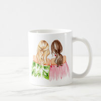 Die besten Freunde geben Tasse Blonde und Brünett