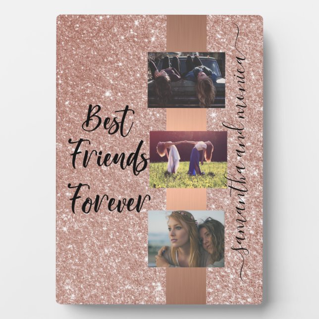 Die besten Freunde Monogram Foto Rose Gold Fotoplatte (Vorderseite)