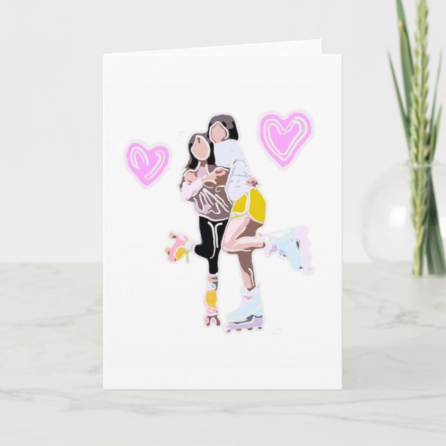 Die besten Freunde Roller Skate Hearts Karte (Vorderseite)