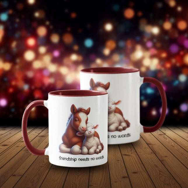 Die besten Freunde von Foal & Lamm teilen einen Be Tasse (Baby Horse and Sheep Cuddling Friendship Needs No Words Two-Tone Mugs Cover Photo)