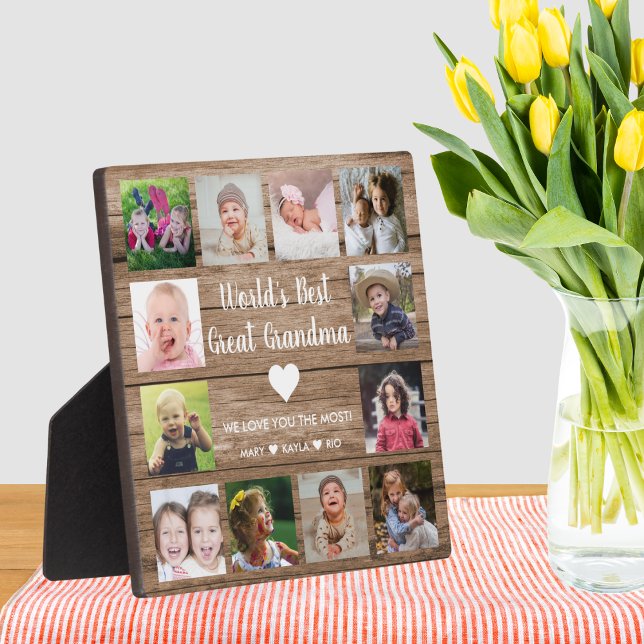 Die besten Grandkinder der Welt 12 Foto Fotoplatte (World's Best Great Grandma Grandkids 12 Photo Plaque - Christmas/Birthday Gift Idea)