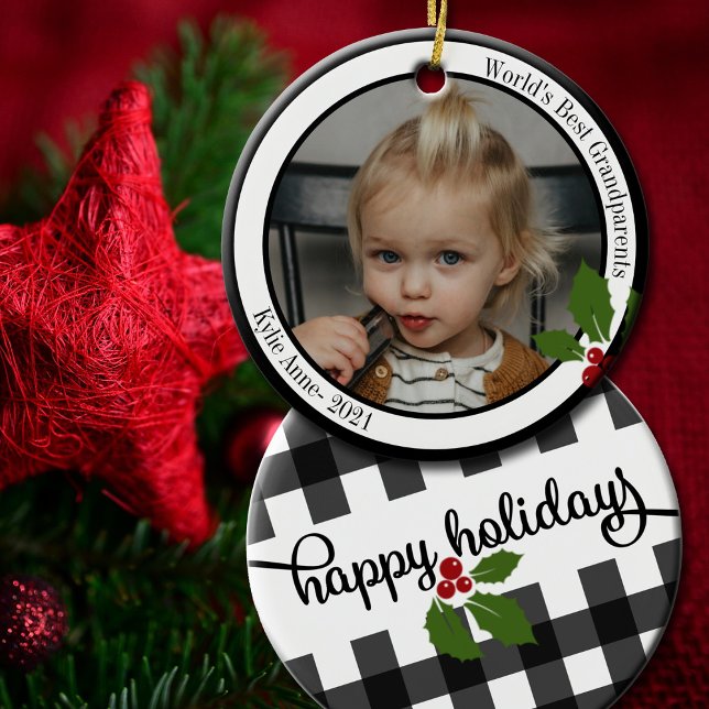 Die besten Großeltern der Welt | Buffalo Kariert H Keramik Ornament (Surprise the grandparents this holiday season with this lovely personalized Christmas ornament.)