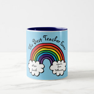 Die besten Lehrer je Rainbow Blue Zweifarbige Tasse