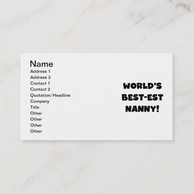 Die besten T - Shirt und Geschenke der Black World Visitenkarte (Vorderseite)