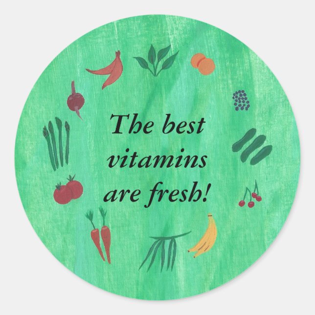 Die besten Vitamine sind frische Veggie-Aufkleber. Runder Aufkleber (Vorderseite)
