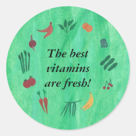 Die besten Vitamine sind frische Veggie-Aufkleber. Runder Aufkleber