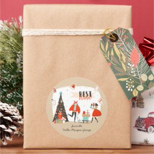 Die besten Weihnachtswünsche   Retro Mitte des 20. Runder Aufkleber