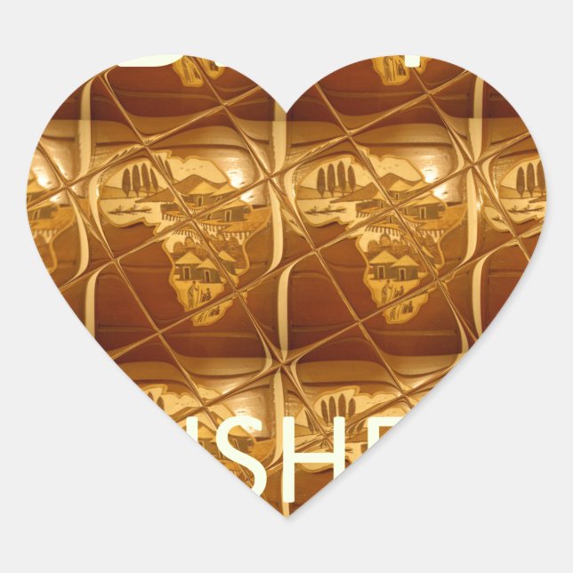Die besten Wünsche aus Afrika: Ein goldener Kontin Herz-Aufkleber (Vorderseite)