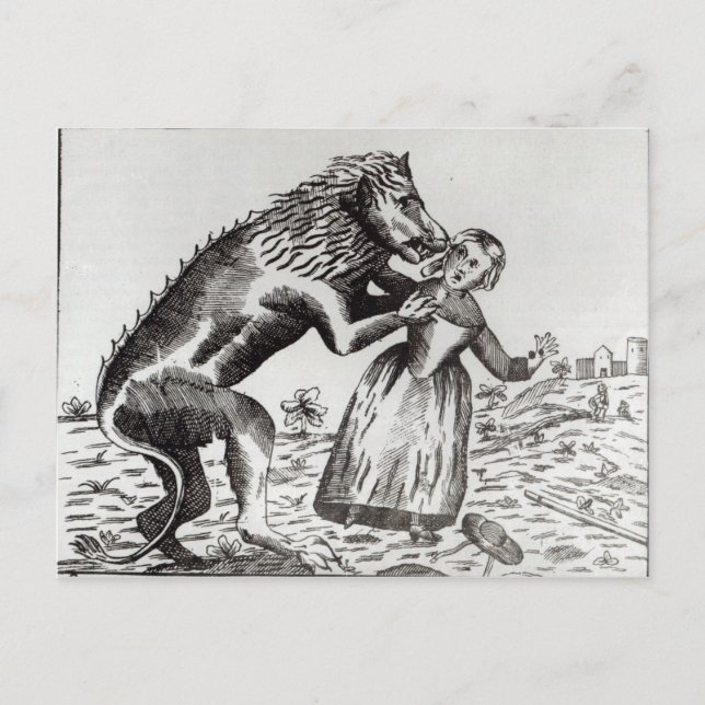 Die Bestie von Gevaudan, die ein junges Mädchen an Postkarte (Vorderseite)