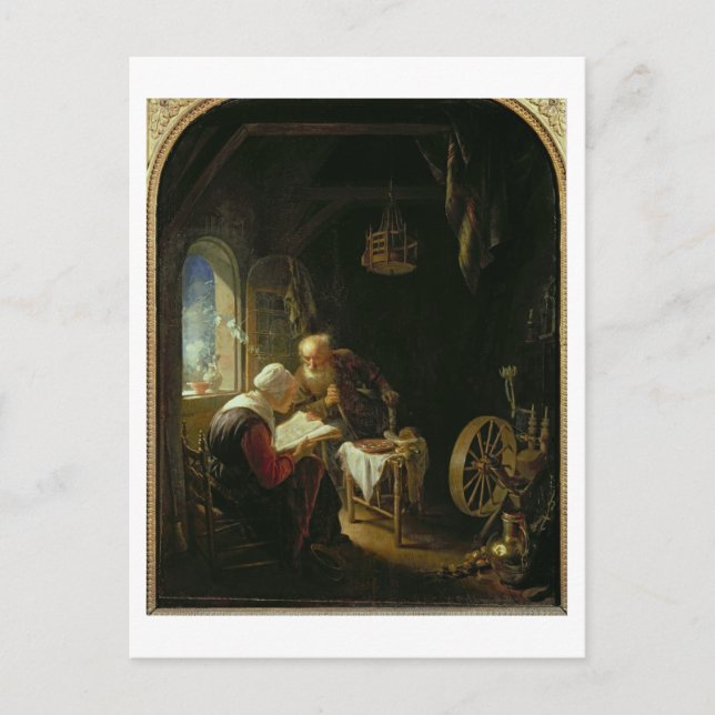 Die Bibellehre oder Anne und Tobias (Öl auf Tafel) Postkarte (Vorderseite)