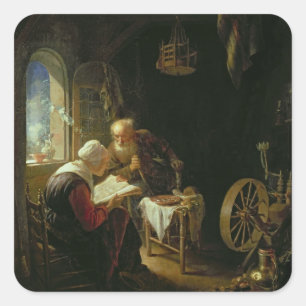 Die Bibellehre oder Anne und Tobias (Öl auf Tafel) Quadratischer Aufkleber