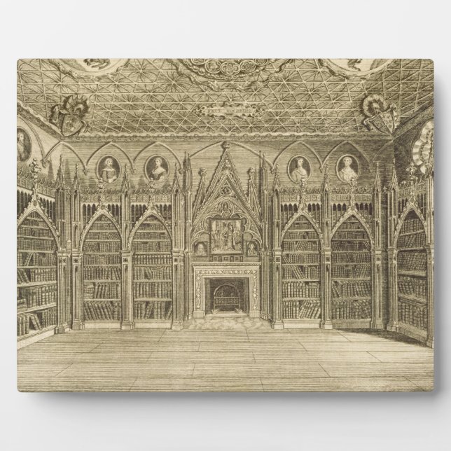 Die Bibliothek, graviert von Godfrey, aus "Beschre Fotoplatte (Vorderseite)