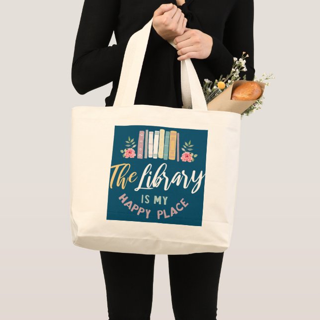 Die Bibliothek ist mein glückliches Bibliotheksbuc Jumbo Stoffbeutel (Vorderseite (Produkt))