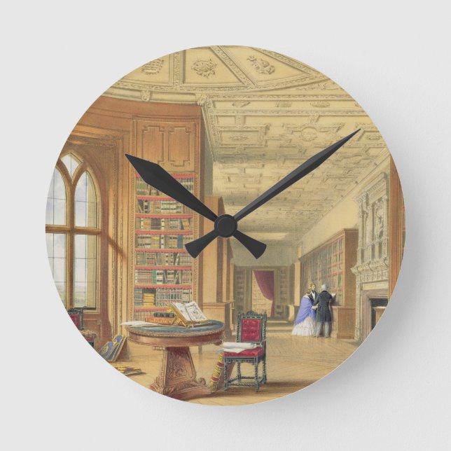 Die Bibliothek, Windsor Schloss, 1838 (Farbelitho) Runde Wanduhr (Vorderseite)