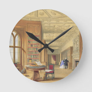 Die Bibliothek, Windsor Schloss, 1838 (Farbelitho) Runde Wanduhr