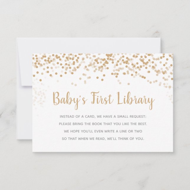 Die Bibliotheks-Buch-Antrag des Goldconfetti-Babys Einladung (Vorderseite)