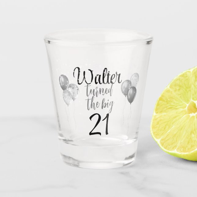 Die BIG 21 Glittery Balloons und Silberne Glitzern Schnapsglas (Vorderseite)