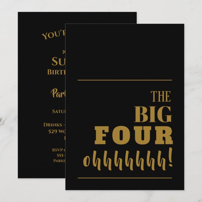 Die BIG 40 Black Gold zum Geburtstag Einladung (Vorne/Hinten)