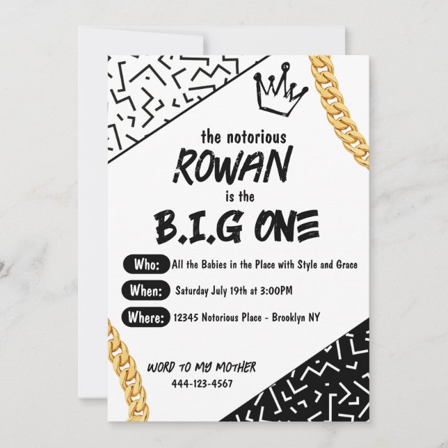 Die Big One Birthday 90er Hip Hop Einladung (Vorderseite)