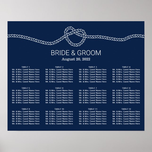 Die Bindung der knot Navy Blue Wedding Chart Poster (Vorne)