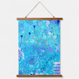 Die Blasenmaschine: Blaue abstrakte Kunst Wandteppich Mit Holzrahmen
