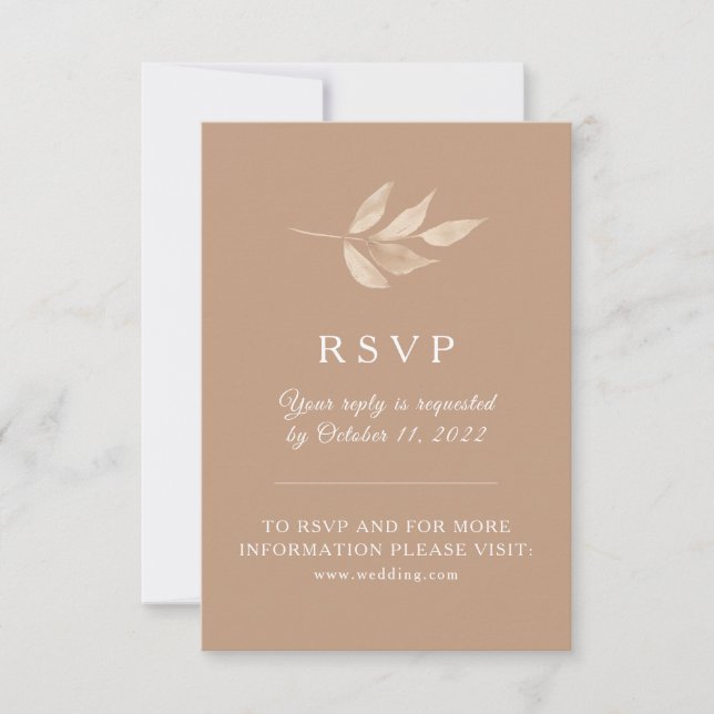 Die Blätter sind rot. Moderne einfache Taupe Hochz RSVP Karte (Vorderseite)