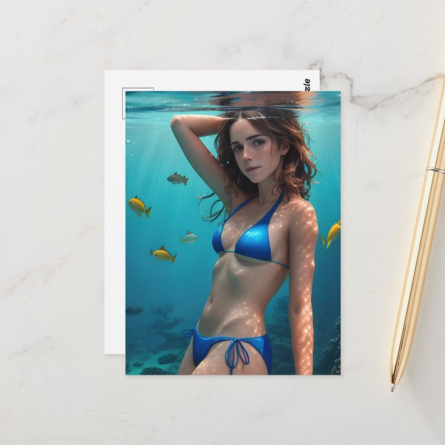 Die Blaue Bikini-Dame Postkarte (Vorderseite/Rückseite Beispiel)