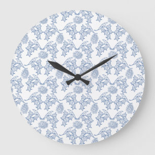 Die blaue Ethnic-Floral Print Round Wall Uhr
