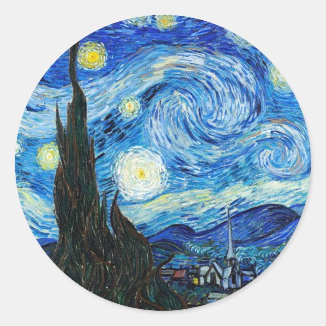 Die blaue Landschaft der Sternennacht Vincent Van  Runder Aufkleber (Vorderseite)