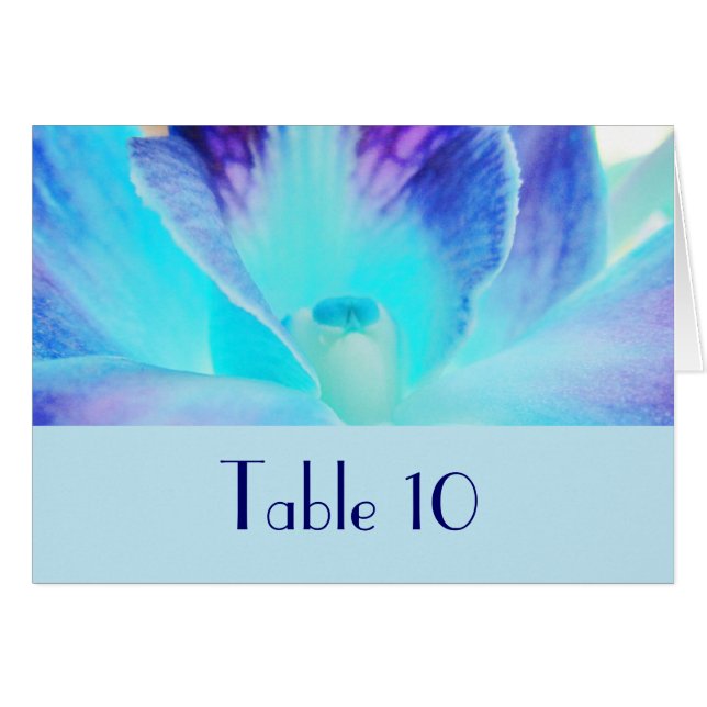 Die blaue Orchideen-Hochzeits-Tabellen-Karte (Vorderseite (Horizontal))