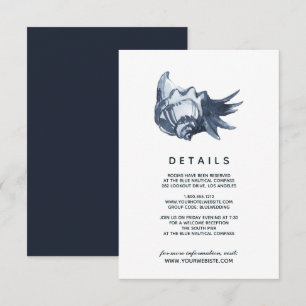 Die blaue Seashell Angaben zum Hochzeitgast Einladung