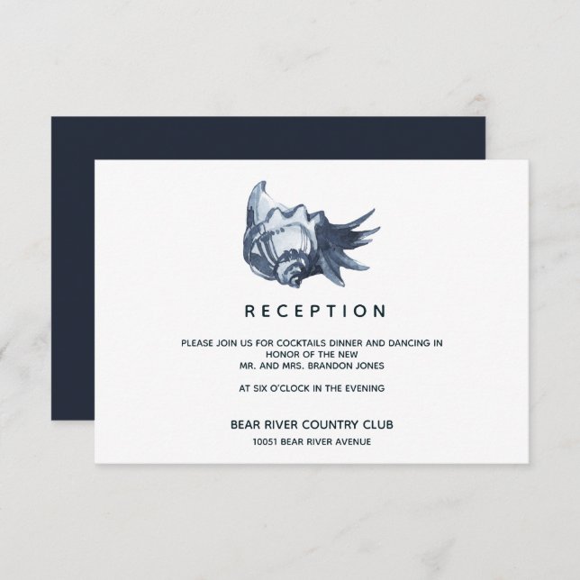 Die blaue Seashell | Hochzeitsempfang Einladung (Vorne/Hinten)